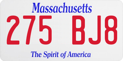 MA license plate 275BJ8