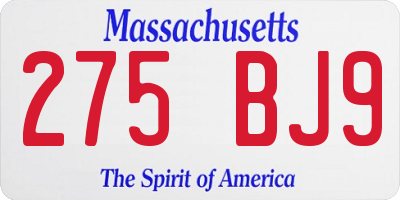 MA license plate 275BJ9