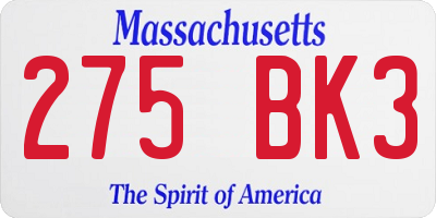 MA license plate 275BK3