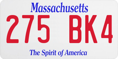 MA license plate 275BK4
