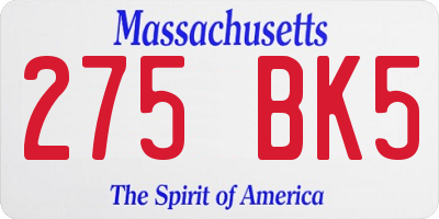 MA license plate 275BK5