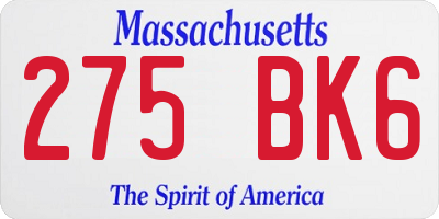 MA license plate 275BK6