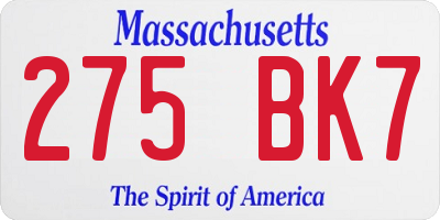MA license plate 275BK7