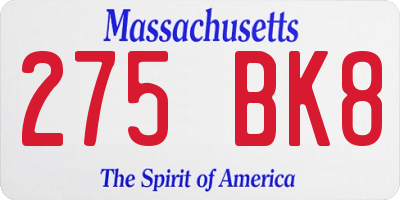 MA license plate 275BK8