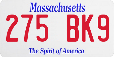 MA license plate 275BK9