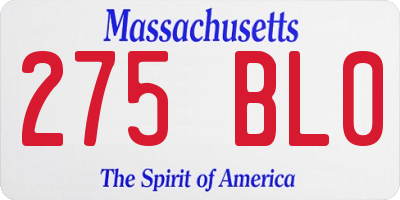MA license plate 275BL0