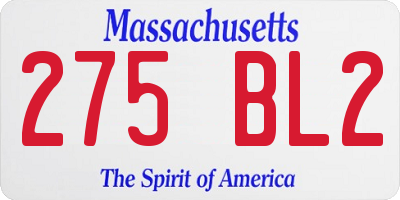 MA license plate 275BL2