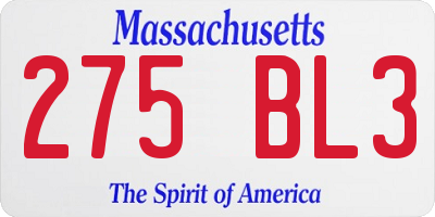 MA license plate 275BL3