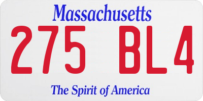 MA license plate 275BL4