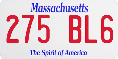 MA license plate 275BL6