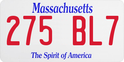 MA license plate 275BL7