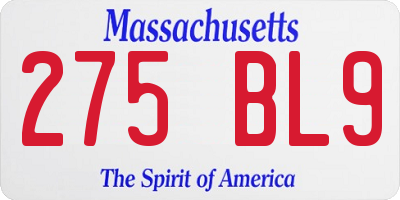 MA license plate 275BL9