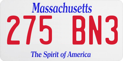 MA license plate 275BN3