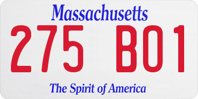 MA license plate 275BO1