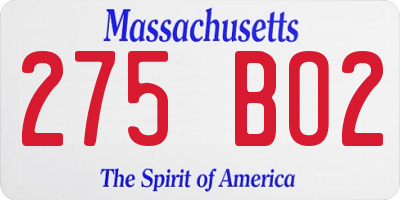 MA license plate 275BO2