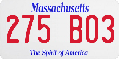 MA license plate 275BO3