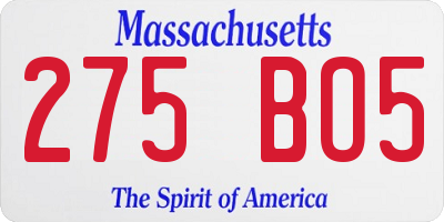 MA license plate 275BO5