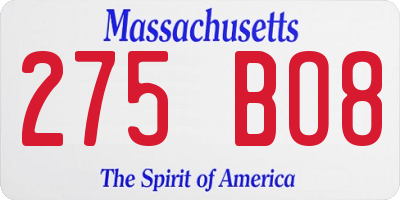 MA license plate 275BO8