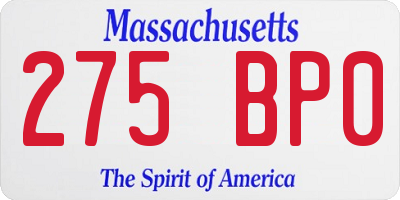 MA license plate 275BP0