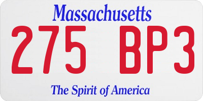MA license plate 275BP3