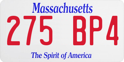 MA license plate 275BP4