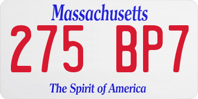 MA license plate 275BP7
