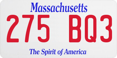 MA license plate 275BQ3