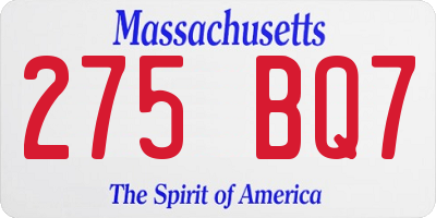 MA license plate 275BQ7