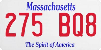 MA license plate 275BQ8