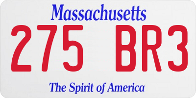 MA license plate 275BR3