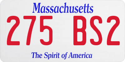 MA license plate 275BS2