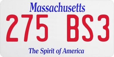MA license plate 275BS3
