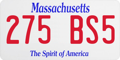 MA license plate 275BS5