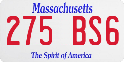 MA license plate 275BS6