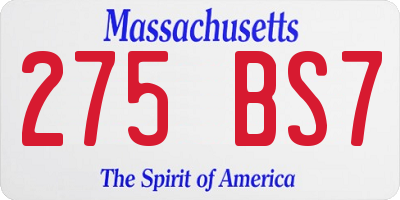 MA license plate 275BS7