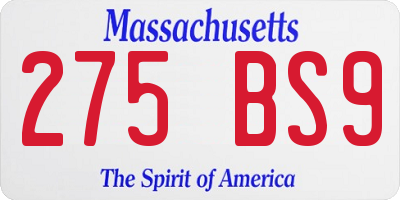 MA license plate 275BS9