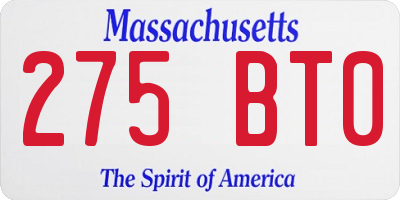 MA license plate 275BT0