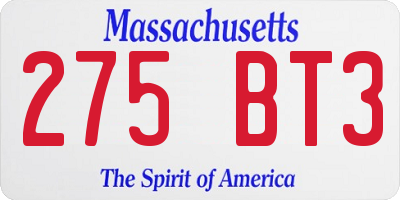 MA license plate 275BT3