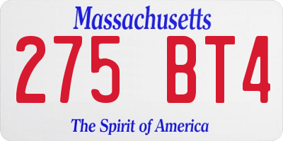 MA license plate 275BT4