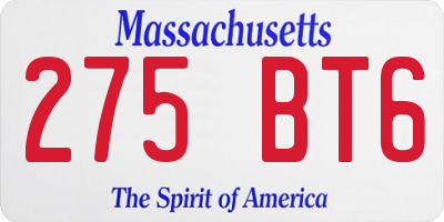MA license plate 275BT6