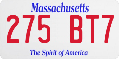 MA license plate 275BT7