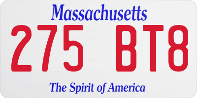MA license plate 275BT8