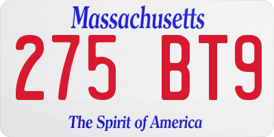 MA license plate 275BT9