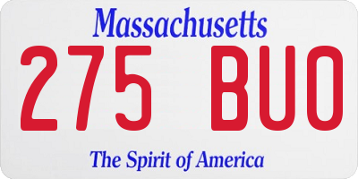 MA license plate 275BU0