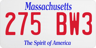 MA license plate 275BW3