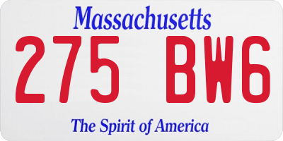 MA license plate 275BW6