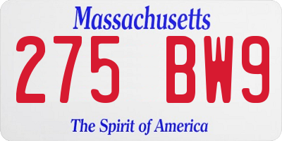 MA license plate 275BW9