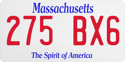MA license plate 275BX6