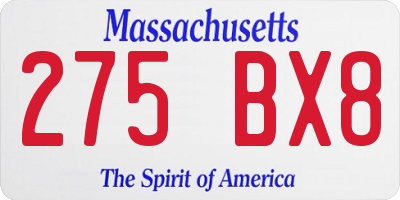 MA license plate 275BX8