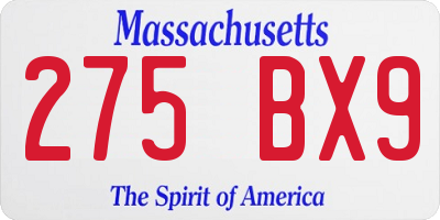 MA license plate 275BX9